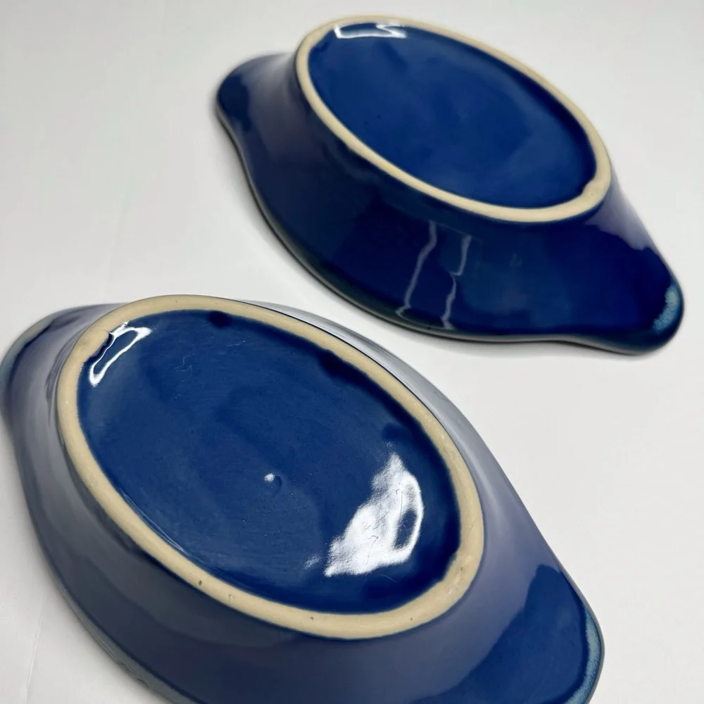 Set of 2 Ceramic Clay Baked Potato Cooker Holder Blue Speckle Glaze Farmcore - Picture 9 of 11